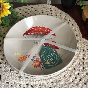 Pasta Bowls with Red Mushroom Design Set of 2
